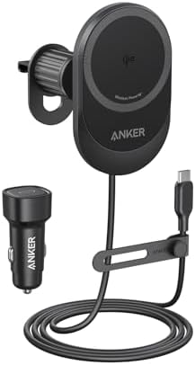 Anker MagSafe iPhone 16 Wireless Car Charger Compatible, MagGo 15W Fast Car Charger, 360° Adjustable Angle and Strong Magnets, Car Phone Holder Mount, For iPhone 16/15/14 Series (Adapter Included)