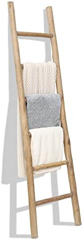 FUIN Fully Assembled 6ft Wood Blanket Ladder Living Room Decorative Wall Leaning Farmhouse Quilt Display Holder Rustic Wooden Towel Rack for Bathroom, Brown