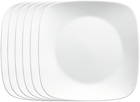 Corelle Vitrelle 6-Piece Salad Plates Set, Triple Layer Glass and Chip Resistant, Lightweight Square 9-Inch Plates, White