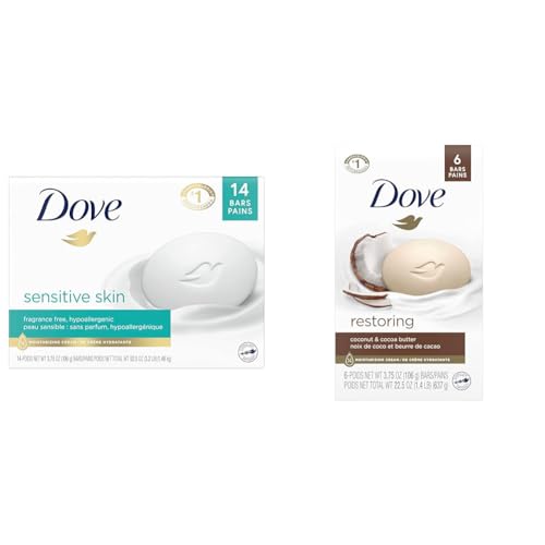 Dove Beauty Bar Sensitive Skin 14 Bars with Moisturizing Cream Restoring Coconut Milk Beauty Bar Softer Skin 6 Bars