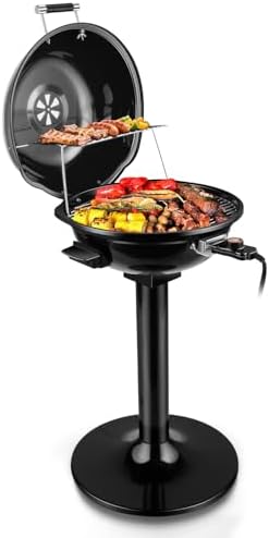 Electric Grill, Techwood Outdoor Electric BBQ Grill, 1600W Portable Removable Stand Grill with Adjustable Heat & Drip Tray, Double Layer Design for Party, Patio & Backyard (Black)