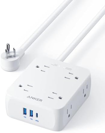 Anker Power Strip with USB Ports,5Ft,Surge Protector(2000J),8 Widely Outlet Extender with 2 USB A Ports and 1 USB C Port,Works (White)