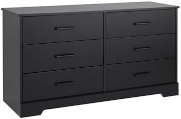 Prepac Rustic Ridge Farmhouse 6-Drawer Double Dresser, Black Dresser for Bedroom, Chest of Drawers with 6 Storage Drawers, 53.25†wide x 18.25†deep x 28.5†tall, Black