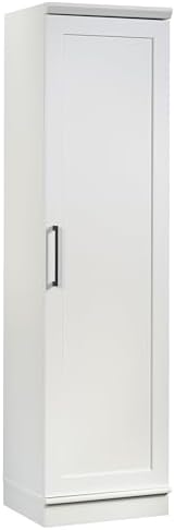 Sauder HomePlus Narrow Pantry Storage Cabinet Slim Single Door with Adjustable Shelves, Kitchen Laundry Bathroom Storage Cabinet, in Soft White