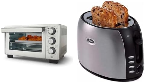 Oster Compact Countertop Oven With Air Fryer, Stainless Steel & 2 Slice Toaster, Brushed Stainless Steel (TSSTJC5BBK)