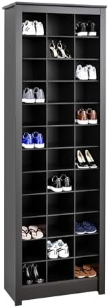 Prepac Elegant Black Shoe Storage Cabinet, Space-Saving Solution with Cubbies for 36 Pairs, 13"D x 23.5" W x 72.5" H