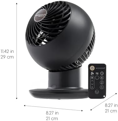 IRIS USA WOOZOO Air Circulator Fan with Remote, Oscillation, 5 Speeds, 82ft Max Air Distance, 90° Adjustable Tilt, 30db Low Noise Motor, Small Fan for Bedroom, Office, Dorm, Black