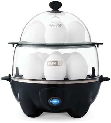 DASH Deluxe Rapid Egg Cooker for Hard Boiled, Poached, Scrambled Eggs, Omelets, Steamed Vegetables, Dumplings & More, 12 capacity, with Auto Shut Off Feature - Black