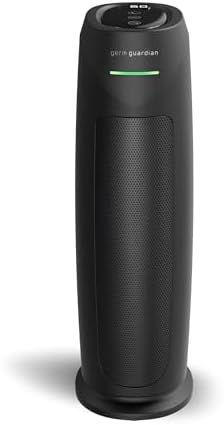 GermGuardian Air Purifier for Home, for Wildfire Smoke, Pets, Pollen, Odor, Mold Spores, Large Rooms Up to 743 Sq. Ft., with HEPA Pure Air Filter, UV-C Light, Air Quality Sensor, 22", AC4880B, Black
