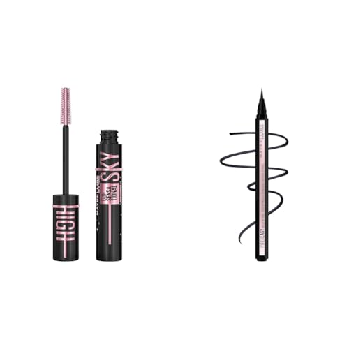 Maybelline Lash Sensational Sky High Washable Mascara Makeup & Hyper Easy Liquid Pen No-Skip Eyeliner, Satin Finish, Waterproof Formula, Pitch Black, 0.018 Fl Oz