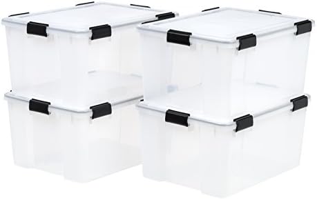 IRIS USA 110559 62.8 Quart Weathertight Plastic Storage Box, Clear (4 Pack)