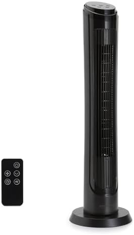Amazon Basics 40" 70-Degree Oscillating Digital Tower Fan for Bedroom, Living Room, Office, With 4 Speeds, 3 Modes (Standard, Breeze, Nature), Timer Up to 15 Hours, Remote Control, 50W, Black
