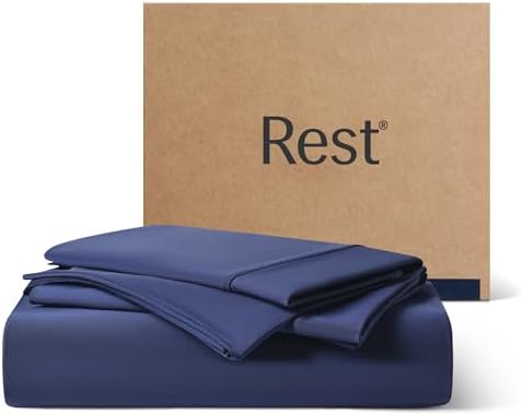 REST® Evercool®+ Starter Sheet Set, Queen, Blue, Breathable Bed Sheets for Hot Sleeper and Night Sweats, with Pillowcases, with Ionic+ Self-Cleaning Silver Yarn for Sensitive Skin, 3PCS No Flat Sheet