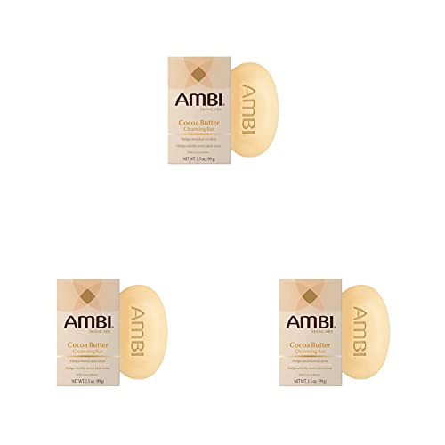 Ambi Skin Care Cleansing Bar Soap with Cocoa Butter To Restore Skin's Natual Moisturize Balance, Helps Visibly Even Skin Tone, Washes Away Surface Impurities, Chocolate, 3.5 Oz (Pack of 3)
