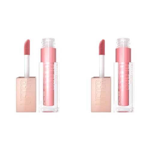 MAYBELLINE Lifter Gloss Hydrating Lip Gloss with Hyaluronic Acid High Shine for Plumper Lips, Reef Peachy Neutral 0.18 oz and Silk Warm Mauve Neutral 0.18 oz
