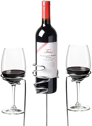 True Stix Chrome Outdoor Drink Holder Stakes Fits 2 Wine Glasses and 1 Bottle, Yard Cups, Beach and Picnic Essentials, Set of 3