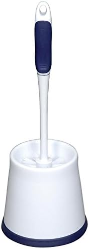Rubbermaid Comfort Grip Toilet Bowl Brush and Caddy Set, Soft Rubber Handle, White/Blue, 16.5 Inch Single Brush and Caddy (FG6B9900)