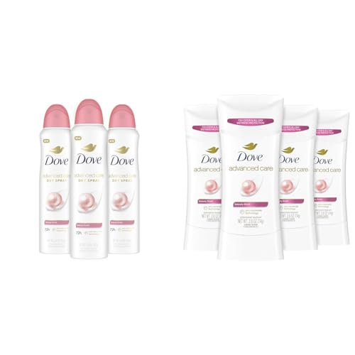 Dove Advanced Care Antiperspirant Deodorant Spray Beauty Finish 3 Count and Stick Beauty Finish 4 Count Bundles for Soft Underarms After Shaving