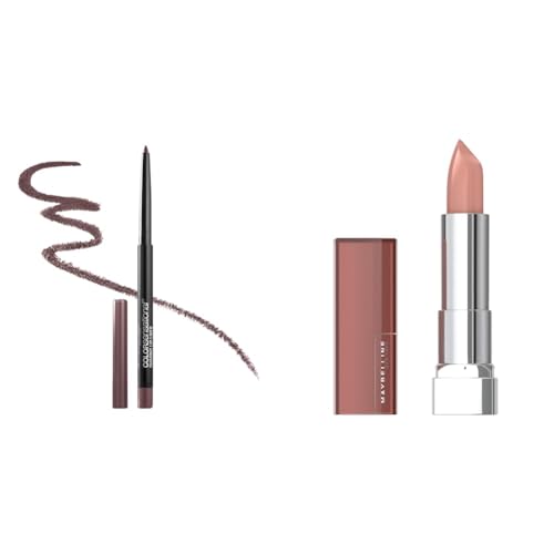 MAYBELLINE Color Sensational Shaping Lip Liner with Self-Sharpening Tip, Gone Griege, 1 Count and Color Sensational Lipstick, Nude Lust, 1 Count