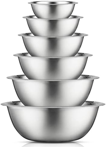 JoyJolt Stainless Steel Mixing Bowl Set - 6 Piece Nesting Bowls, 5qt to 0.5qt, Ideal for Kitchen, Cooking, Baking and Storage