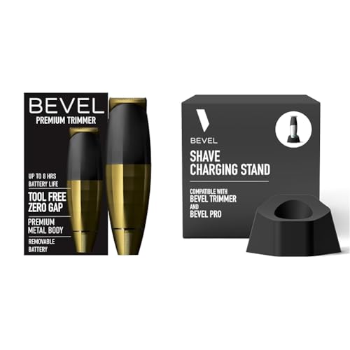 Bevel Beard Trimmer for Men - Gold Edition Cordless Trimmer, 8 Hour Rechargeable Battery Life, Tool Free Adjustable Zero Gapped Blade, Barber Supplies, Mustache Trimmer, and Charging Stand