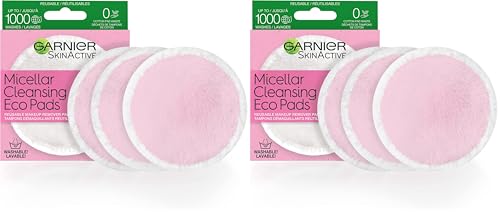 Garnier SkinActive Micellar Cleansing Eco Pads, Reusable, 3 Ultra-soft Microfiber Pads, 1 Count (Packaging May Vary) (Pack of 2)