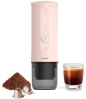 OutIn Nano Portable Electric Espresso Machine, Travel Coffee Maker for Camping, Car Coffee Maker Self-Heating with USB-C, With Ground Coffee & NS Capsule for RV, Hiking, Office