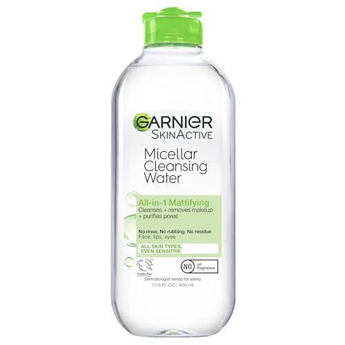 Garnier Micellar Water for Oily Skin, Facial Cleanser & Makeup Remover, Mattifying, For All Skin Types, Vegan, Cruelty Free, 13.5 Fl Oz (400mL), 1 Count
