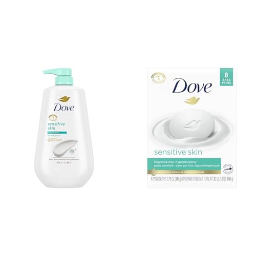 Dove Body Wash with Pump Sensitive Skin Hypoallergenic, Paraben-Free, Sulfate-Free & Beauty Bar More Moisturizing Than Bar Soap for Softer Skin, Fragrance Free, Hypoallergenic