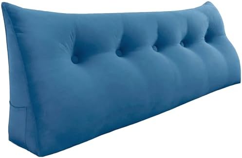 11 lbs Thickened Queen Headboard Pillow for Sitting Up in Bed, Back Support Reading Pillow with Side Pocket and Velvet Removable Cover, Triangular Large Wedge Headboard Pillow