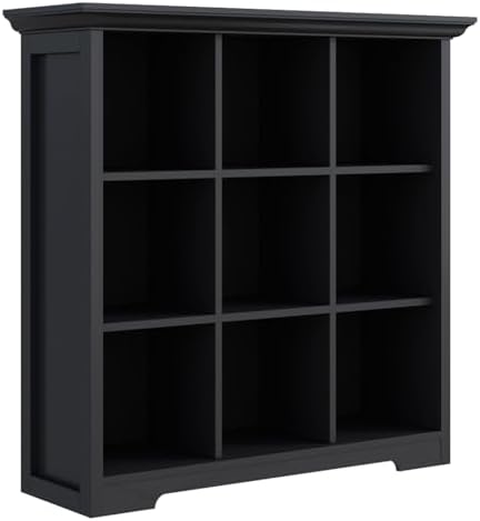 Cube Storage Bookcase with Base - Wooden 3 Tiers Floor Standing Open Shelf Cabinet for Home and Office, 9-Cube Lattice Bookshelf, Black