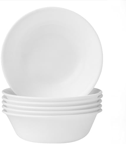 Corelle Vitrelle 6-Piece Soup/Cereal Bowl Set, Triple Layer Glass and Chip Resistant, 18-Oz Lightweight Round Bowls, Winter Frost White