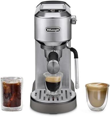 De'Longhi Dedica Duo Compact Espresso Machine - Cold Brew Coffee Maker with Milk Frother Wand- for Espresso, Hot & Iced Coffee, Cappuccinos, Lattes & Home Barista Brewing, Stainless Steel
