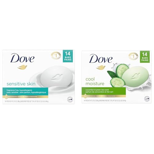 Dove Beauty Bar More Moisturizing Than Bar Soap for Softer Skin, Fragrance-Free & Skin Care Beauty Bar For Softer Skin Cucumber and Green Tea More Moisturizing Than Bar Soap
