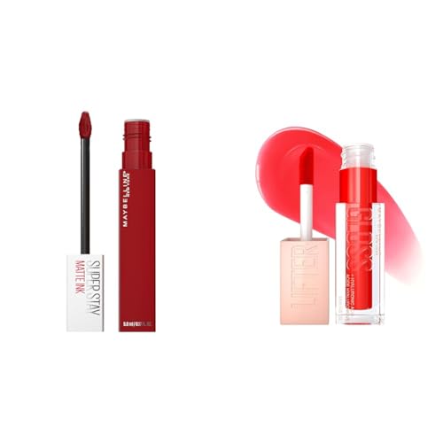 MAYBELLINE Super Stay Matte Ink Liquid Lipstick Makeup, Long Lasting High Impact Color & New York Lifter Gloss Hydrating Lip Gloss with Hyaluronic Acid, Sweetheart, Sheer Red