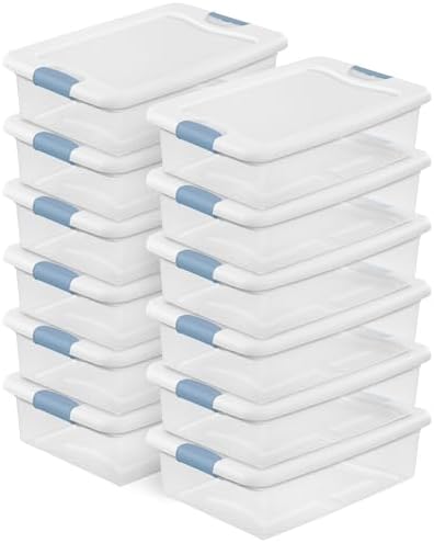 Sterilite 12-Pack Latching Box, Under Bed Storage Bins with Lids, Clear Plastic, 32 Quart - Heavy-Duty Organizing Containers for Closet, Bathroom, and Office