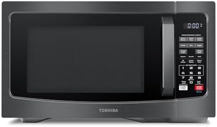 TOSHIBA EM131A5C-BS Countertop Microwave Ovens 1.2 Cu Ft, 12.4" Removable Turntable Smart Humidity Sensor 12 Auto Menus Mute Function ECO Mode Easy Clean Interior Black Color 1000W