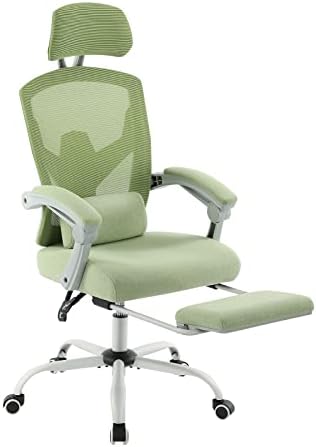 DUMOS Office Desk Chair with Footrest Ergonomic Gaming Chair for Adults Computer Mesh, Lumbar Support,Swivel Reclining with Headrest, Comfy Armrest for Home, Office, Work, Study, Light Green