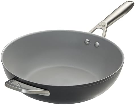 Ninja ZEROSTICK Ceramic Pro 28cm Wok, Scratch Resistant, Made PTFE-Free, All Hob Compatible, Black CW30928UK