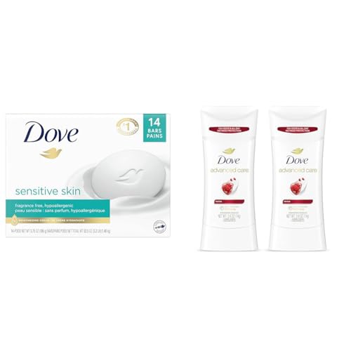 Dove Beauty Bar 14 Bars More Moisturizing Than Bar Soap for Softer Skin Advanced Care Antiperspirant Deodorant Stick Twin Pack