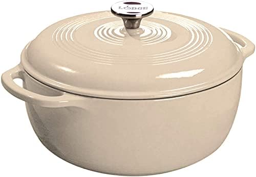 Lodge 7.5 Quart Enameled Cast Iron Dutch Oven with Lid – Dual Handles – Oven Safe up to 500° F or on Stovetop - Use to Marinate, Cook, Bake, Refrigerate and Serve – Sandalwood