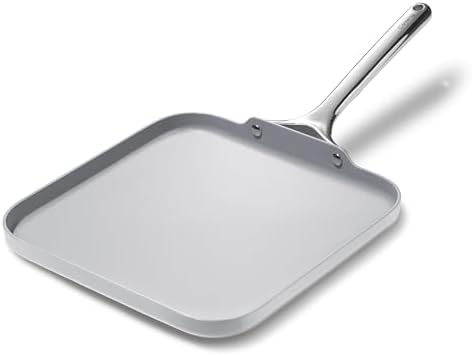 Caraway Square Griddle Pan - 11” Square Pan - Non-Stick Ceramic Coated - Non Toxic, PTFE & PFOA Free - Oven Safe & Compatible with All Stovetops - Gray