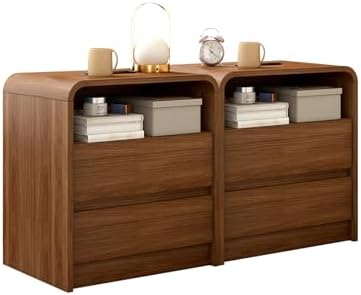 Modern Nightstand, 23.6-Inch Wide with Charging Station & Curved Anti-Collision Design, Mid-Century Storage Cabinet, Pre-Embedded Slots, Sturdy & Reusable, Ideal for Dorm, Sofa, or Office (2)