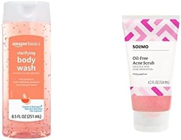 Amazon Basics Clarifying Body Wash, 2% Salicylic Acid Acne Treatment, Grapefruit Scent, 8.5 Oz & Oil-free Grapefruit Facial Scrub, 2% Salicylic Acid Acne Medication, 4.2 Oz (Shipped Separately)