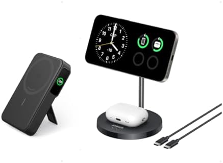 Anker MagGo Power Bank 10,000mAh MagSafe Charger Stand Compatible, MagGo 2-in-1 Charging Station