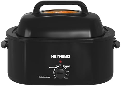 28 Quart Electric Roaster Oven with Visible & Self-Basting Lid, Large Turkey Roaster with Defrost Warm Function, Adjustable Temperature, Removable Pan Rack, Stainless Steel, Black