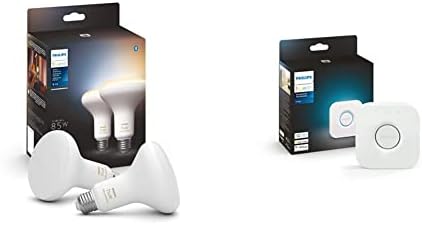 PHILIPS Hue White Ambiance BR30 LED Smart Bulbs, Compatible with Alexa, Google Assistant, and Apple HomeKit, New Version, 2 Bulbs & Bridge Smart Lighting Hub - White