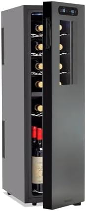 Wine Enthusiast 18-Bottle Slimline Dual Zone Wine Cooler - Energy Efficient Freestanding Wine Refrigerator - Upright Bottle Storage, Adjustable Thermostat, Digital Touchscreen (20.5” x 10.7" x 36.8”)