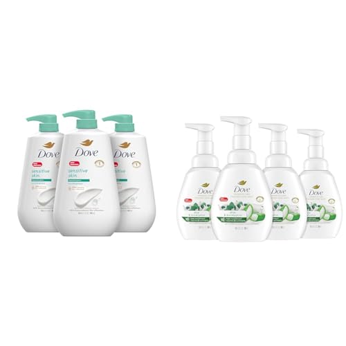 Dove Sensitive Skin Body Wash (Pack of 3) and Advanced Care Foaming Hand Wash Aloe & Eucalyptus (Pack of 4)