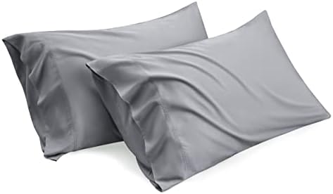 Bedsure Cooling Pillow Cases Queen Size Set of 2, Rayon Derived from Bamboo Cooling Pillowcase for Hot Sleepers, Cool Pillow Covers with Envelope Closure for Women Men, Silver Grey, 20x30 Inches